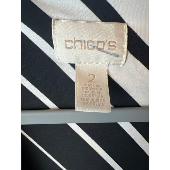 Chicos Sz 2 (US 12) White Black Bias Striped Maxi Dress Faux Wrap Style - Picture 3 of 8